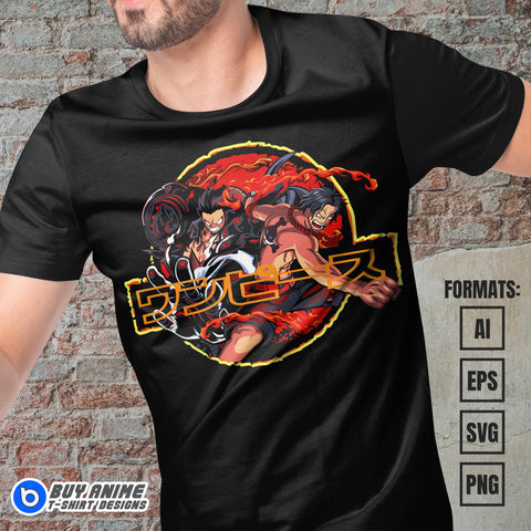 Premium Luffy x Ace One Piece Anime Vector T-shirt Design Template