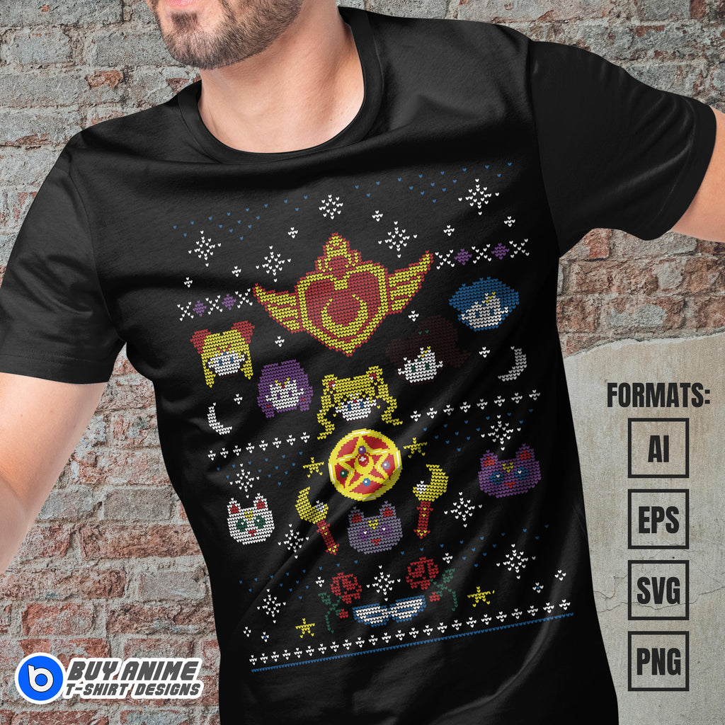 Premium Sailor Moon Christmas Anime Vector T-shirt Design Template #2