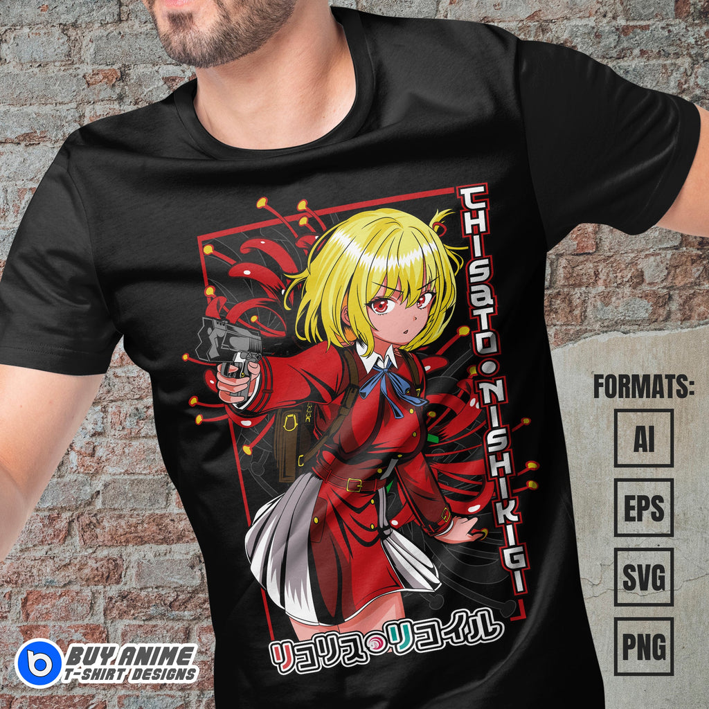 Premium Chisato Nishikigi Lycoris Recoil Anime Vector T-shirt Design Template #2