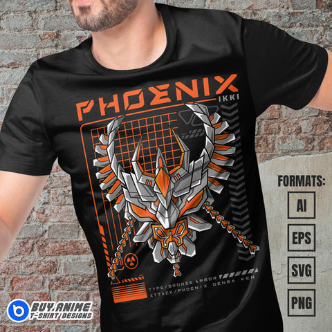 Premium Phoenix Mecha Saint Seiya Anime Vector T-shirt Design Template