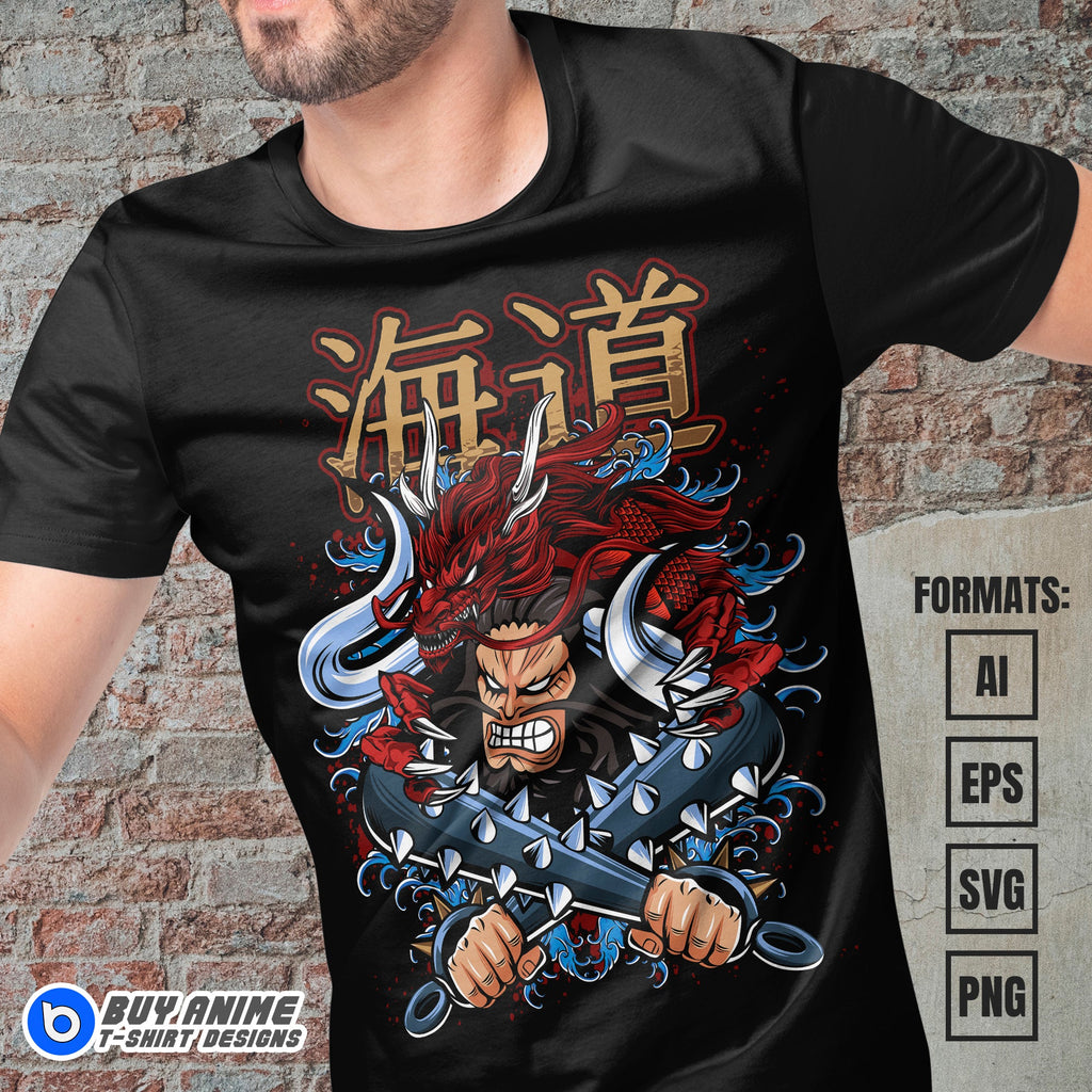 Premium Kaido One Piece Anime Vector T-shirt Design Template #3