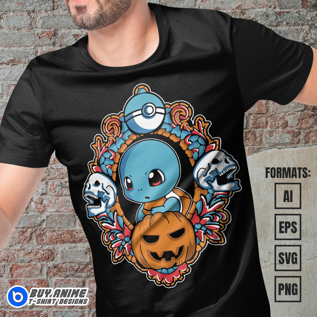 Premium Squirtle Halloween Pokemon Anime Vector T-shirt Design Template #2