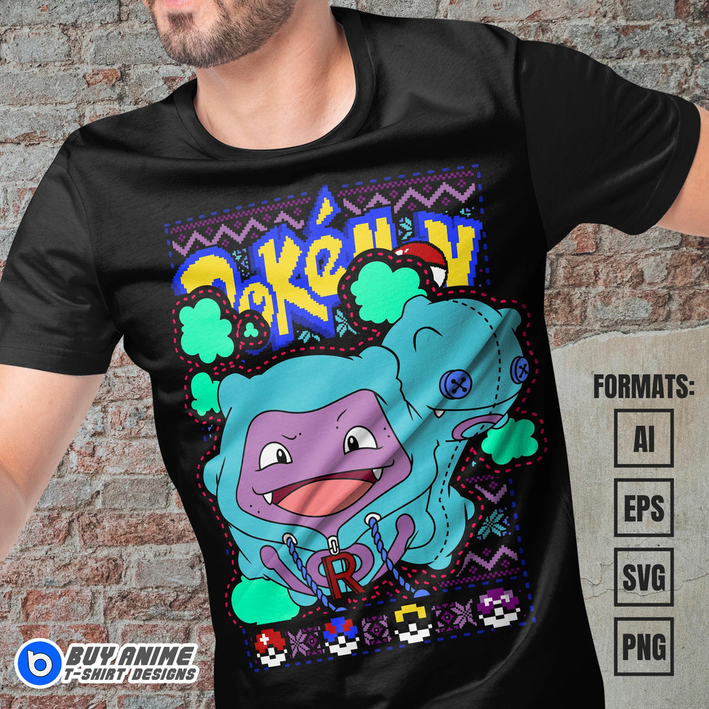 Premium Koffing Christmas Pokemon Anime Vector T-shirt Design Template