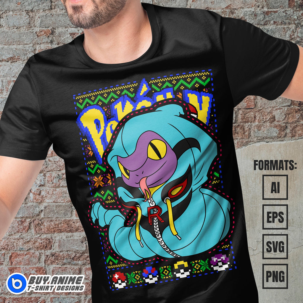 Premium Ekans Christmas Pokemon Anime Vector T-shirt Design Template