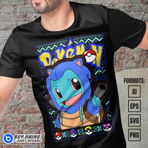 Premium Squirtle Christmas Pokemon Anime Vector T-shirt Design Template