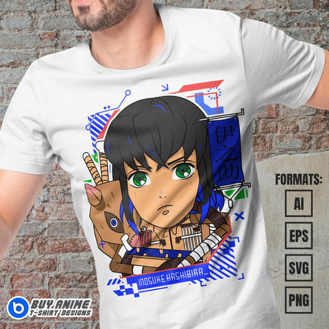 Premium Inosuke Mecha Demon Slayer Anime Vector T-shirt Design Template