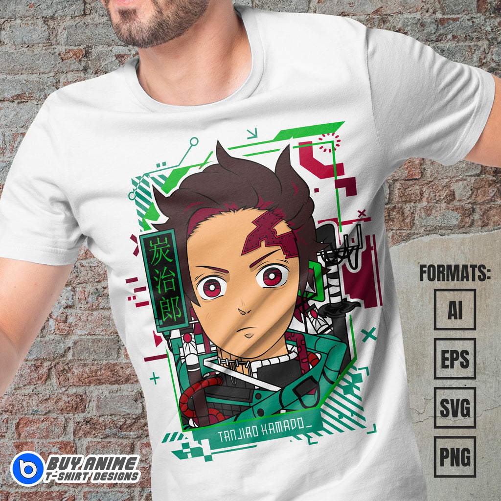 Premium Tanjiro Kamado Mecha Demon Slayer Anime Vector T-shirt Design Template