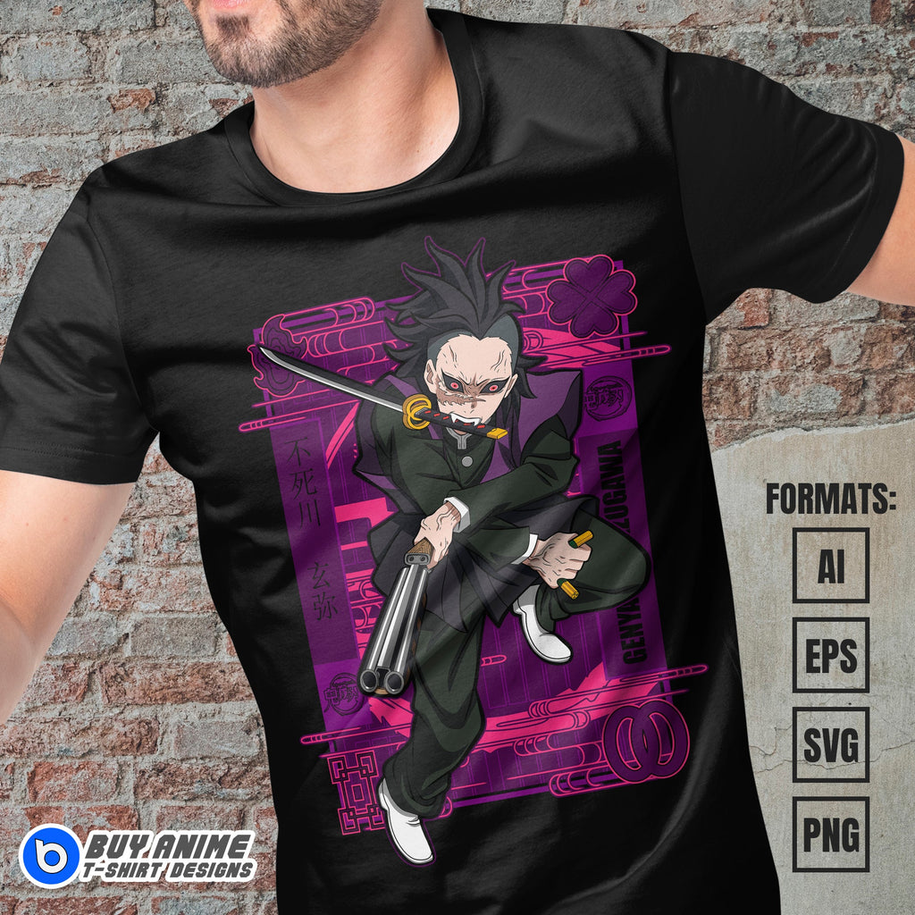 Premium Genya Demon Slayer Anime Vector T-shirt Design Template