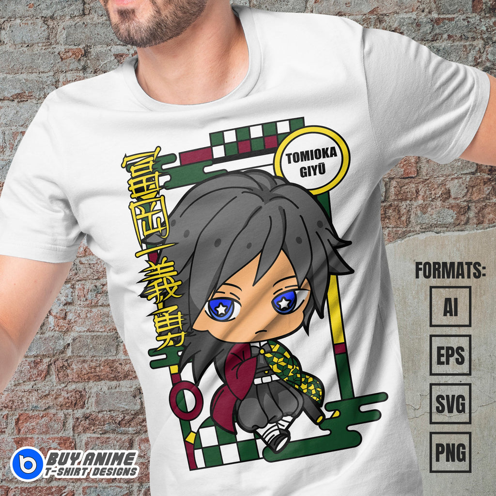 Premium Giyu Tomioka Chibi Demon Slayer Anime Vector T-shirt Design Template