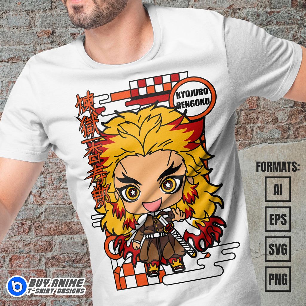 Premium Kyojuro Rengoku Chibi Demon Slayer Anime Vector T-shirt Design Template