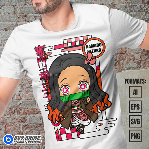 Premium Nezuko Kamado Chibi Demon Slayer Anime Vector T-shirt Design Template