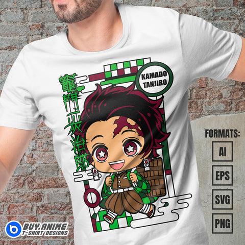 Premium Tanjiro Kamado Chibi Demon Slayer Anime Vector T-shirt Design Template