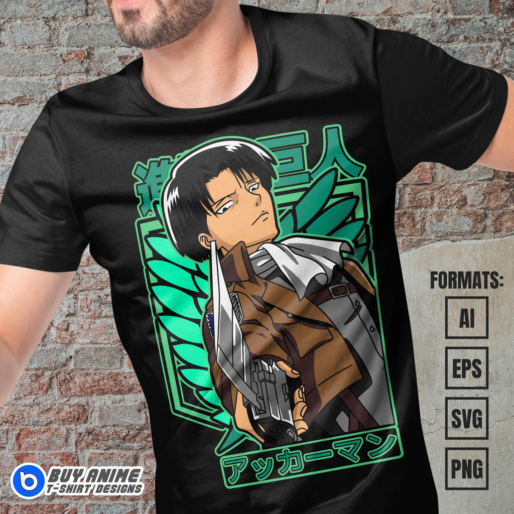 Premium Levi Ackerman Attack on Titan Anime Vector T-shirt Design Template #3