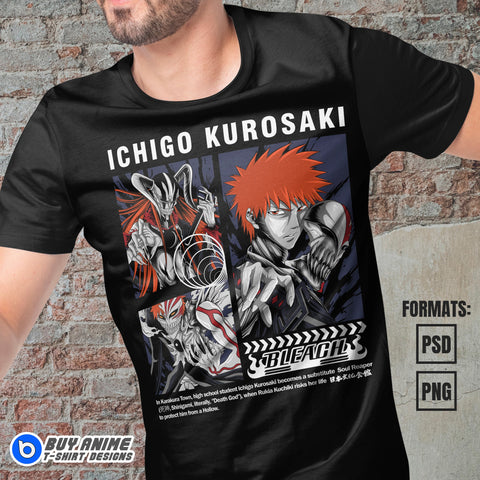 Premium Ichigo Kurosaki Bleach Anime Vector T-shirt Design Template #3