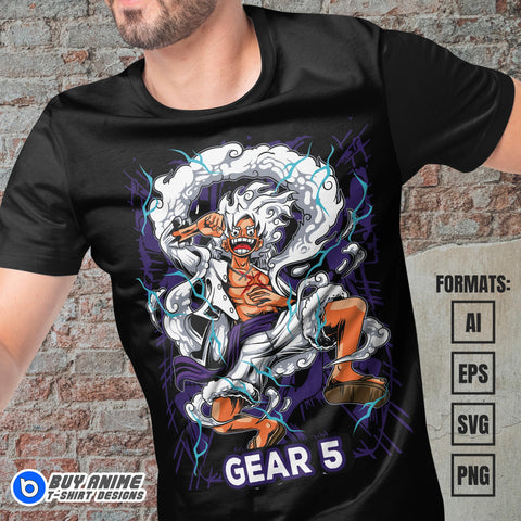 Premium Luffy Gear 5 One Piece Anime Vector T-shirt Design Template #17