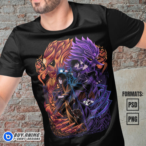 Premium Itachi x Sasuke Uchiha Naruto Anime Vector T-shirt Design Template