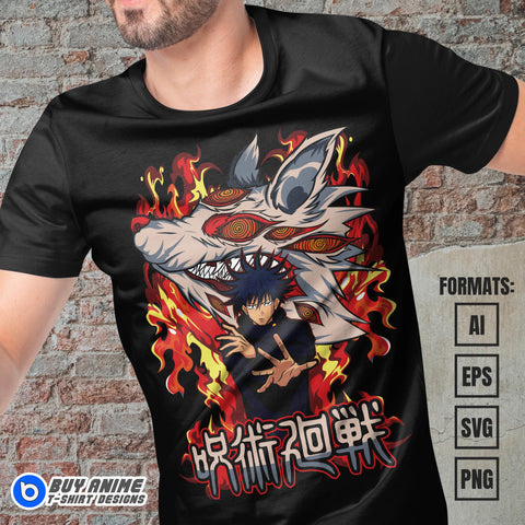 Premium Megumi Fushiguro Jujutsu Kaisen Anime Vector T-shirt Design Template