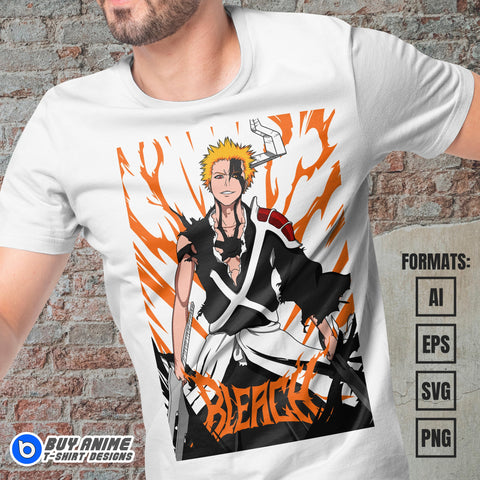 Premium Ichigo Kurosaki Bleach Anime Vector T-shirt Design Template #8