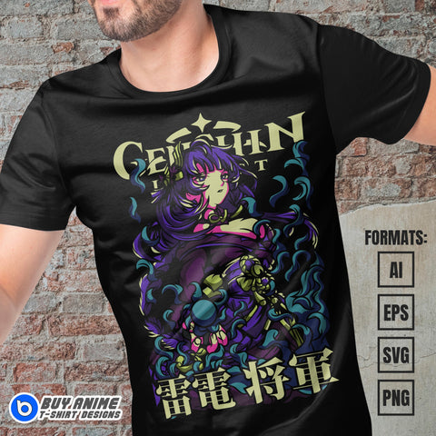 Premium Raiden Genshin Impact Vector T-shirt Design Template