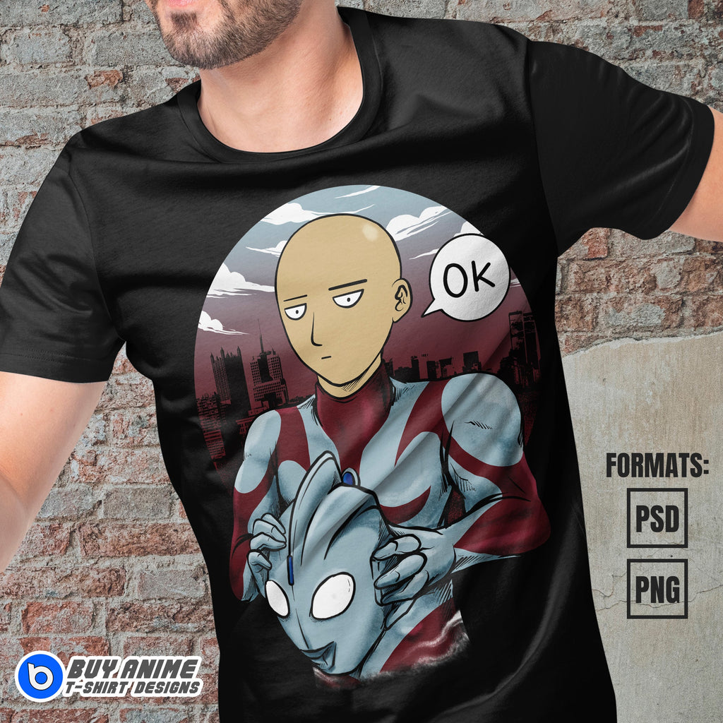 Premium Saitama x Ultraman Anime Vector T-shirt Design Template