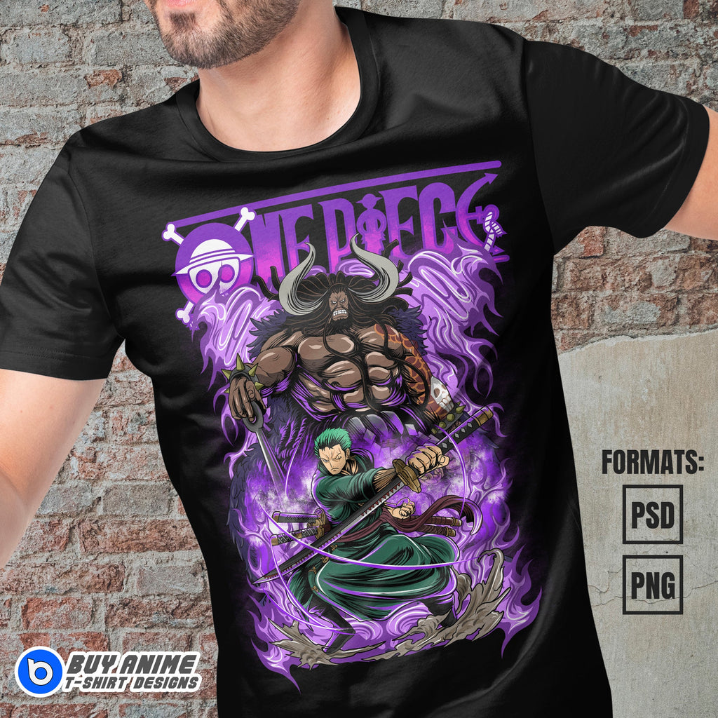 Premium Kaido x Zoro One Piece Anime Vector T-shirt Design Template