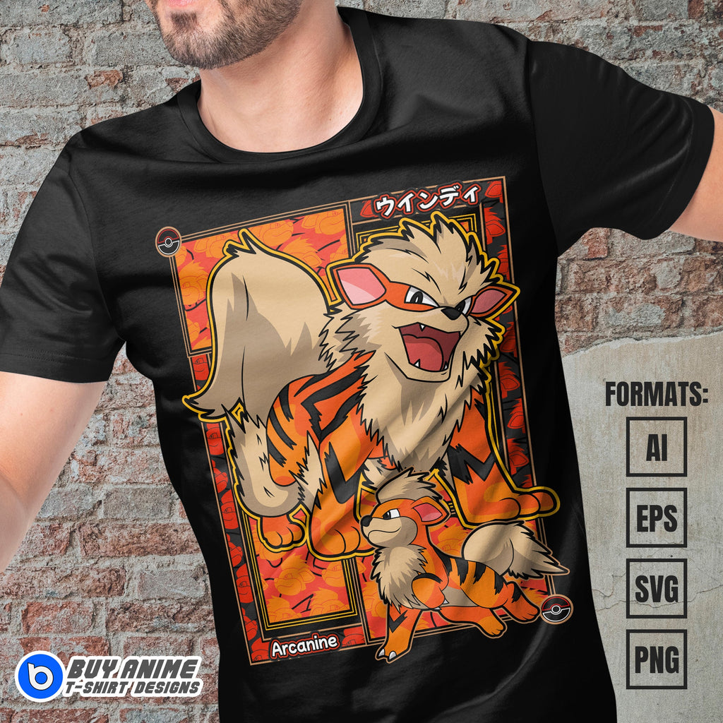 Premium Arcanine Pokemon Anime Vector T-shirt Design Template