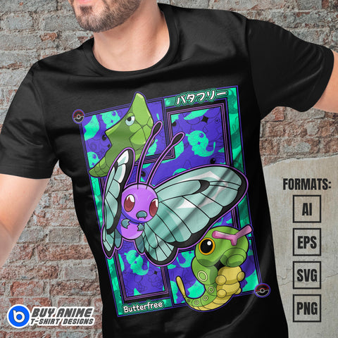 Premium Butterfree Pokemon Anime Vector T-shirt Design Template