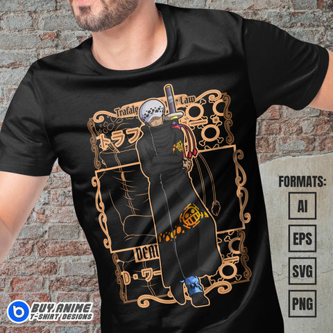 Premium Trafalgar Law One Piece Anime Vector T-shirt Design Template #3