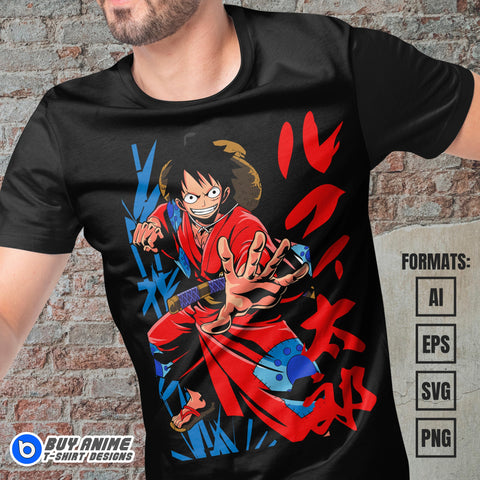 Premium Luffy One Piece Anime Vector T-shirt Design Template #3