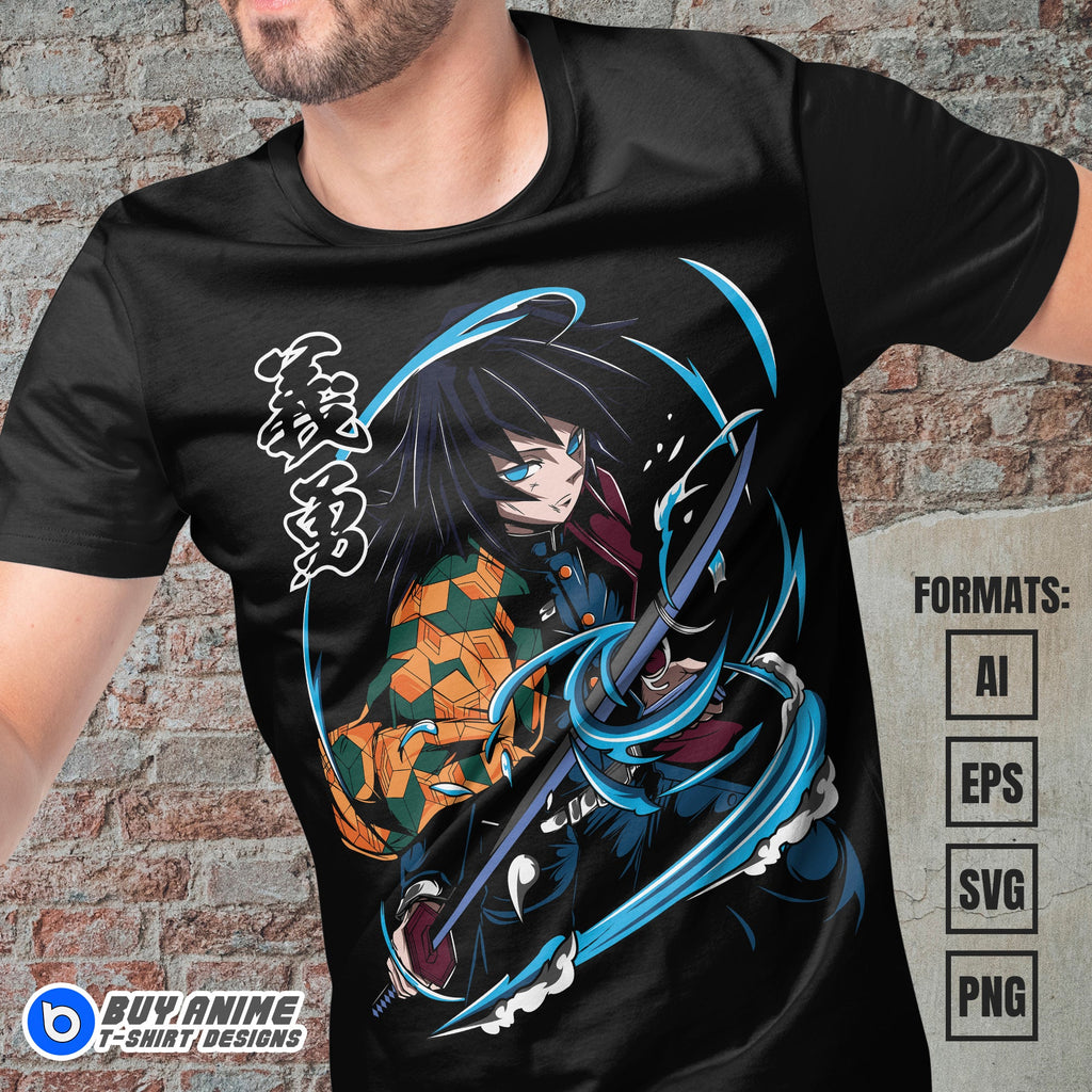 Premium Giyu Tomioka Demon Slayer Anime Vector T-shirt Design Template