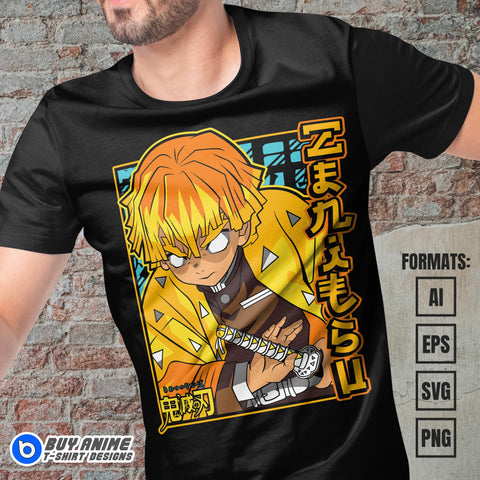 Premium Zenitsu Demon Slayer Anime Vector T-shirt Design Template #3