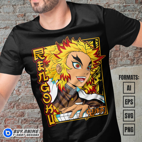 Premium Kyojuro Rengoku Demon Slayer Anime Vector T-shirt Design Template