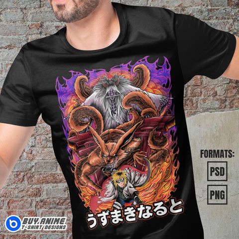 Premium Minato x Kurama Naruto Anime Vector T-shirt Design Template