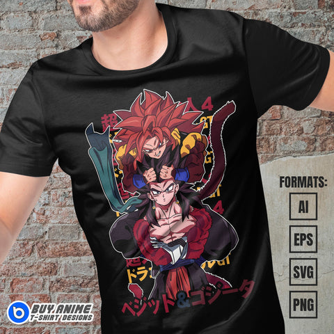 Premium Vegetto SSJ4 x Gogeta SSJ4 Dragon Ball Anime Vector T-shirt Design Template