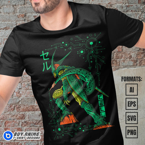 Premium Cell Dragon Ball Anime Vector T-shirt Design Template #4