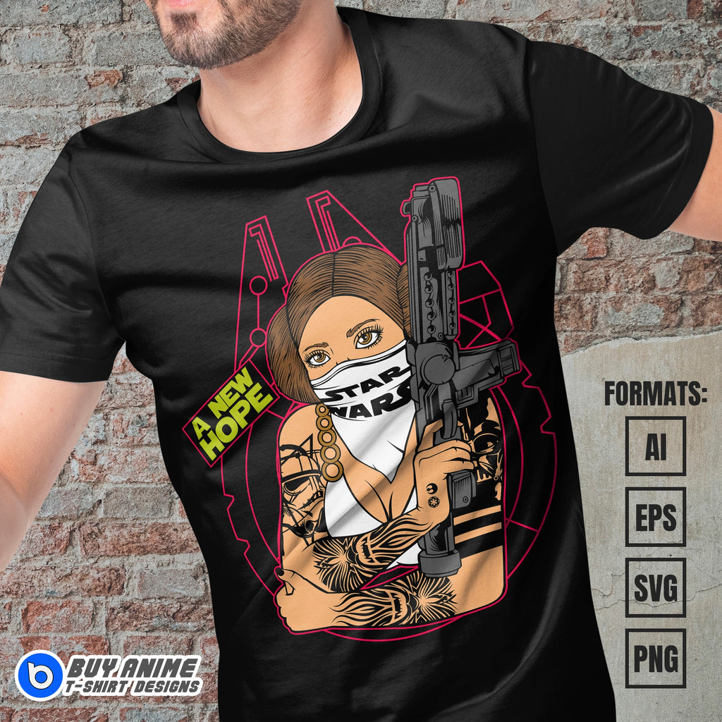 Premium Princess Leia Star Wars Vector T-shirt Design Template