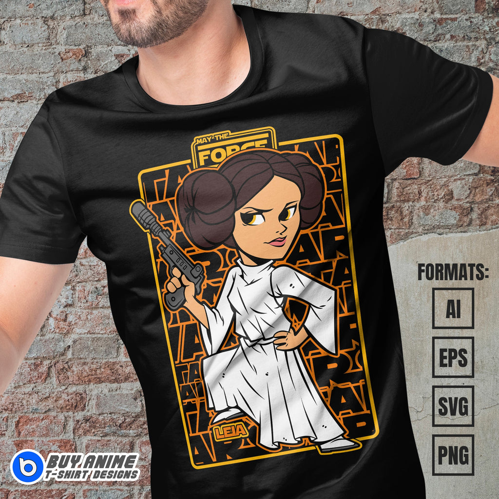 Premium Princess Leia Star Wars Vector T-shirt Design Template #2