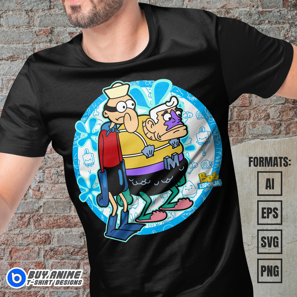 Premium Mermaid Man and Barnacle Boy Spongebob Vector T-shirt Design Template