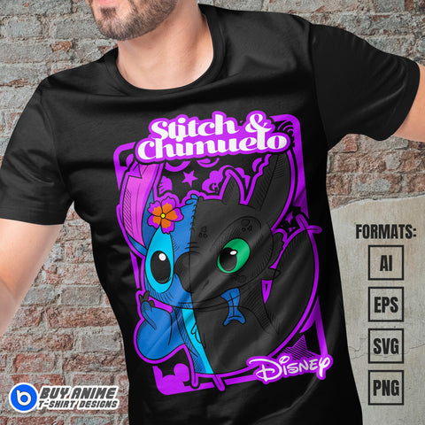 Premium Stitch x Chimuelo Vector T-shirt Design Template