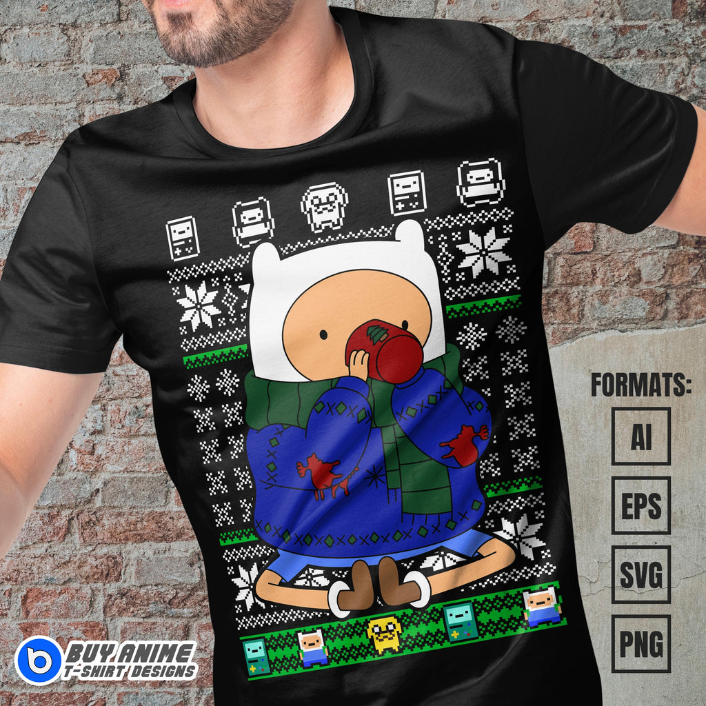 Premium Finn Adventure Time Christmas Vector T-shirt Design Template