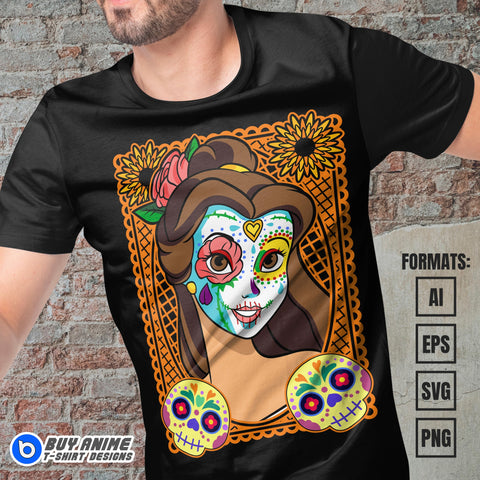 Premium Belle Halloween Beauty And The Beast Vector T-shirt Design Template