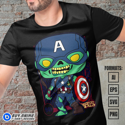 Premium Captain America Funko Zombie Vector T-shirt Design Template