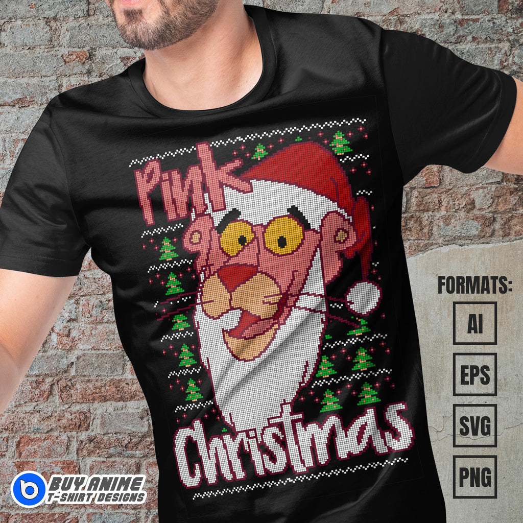 Premium Pink Panther Christmas Vector T-shirt Design Template