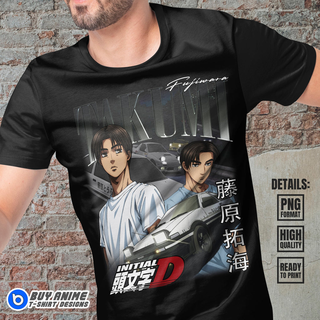 Takumi Fujiwara Initial D Anime Bootleg T-shirt Design